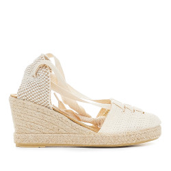 Alpargatas cuña Redlove nadine beige con tiras largas - Querol online