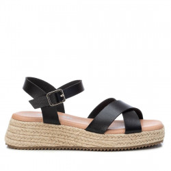 Sandalias cuña Refresh 079179 negra con tira delantera cruzada - Querol online