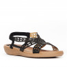 Sandalias planas Mysoft negras con piel perforada y brillantes