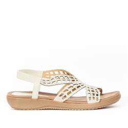Sandalias planas Mysoft blancas con piel perforada y brillantes - Querol online