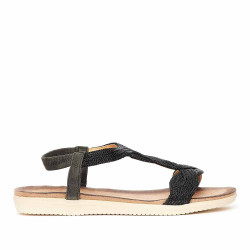 Sandalias planas Mysoft negras de cuerdas - Querol online