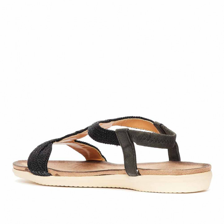 Sandalias planas Mysoft negras de cuerdas - Querol online