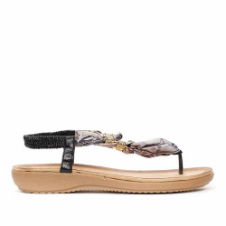 Sandalias planas Mysoft negras con partes de tela y doradas - Querol online