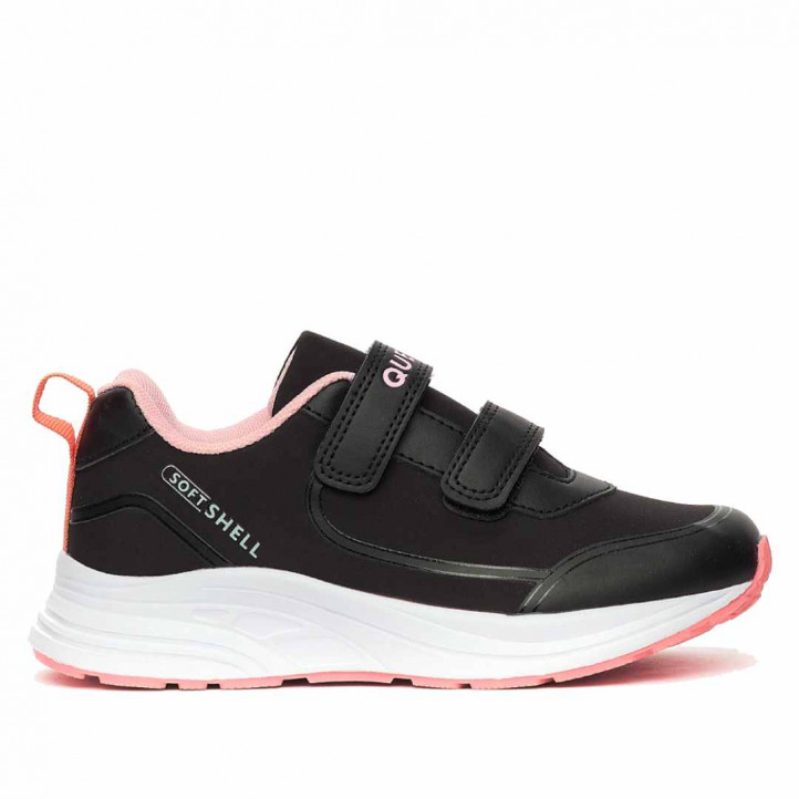 Zapatillas deporte QUETS! negras con velcros y partes rosas - Querol online