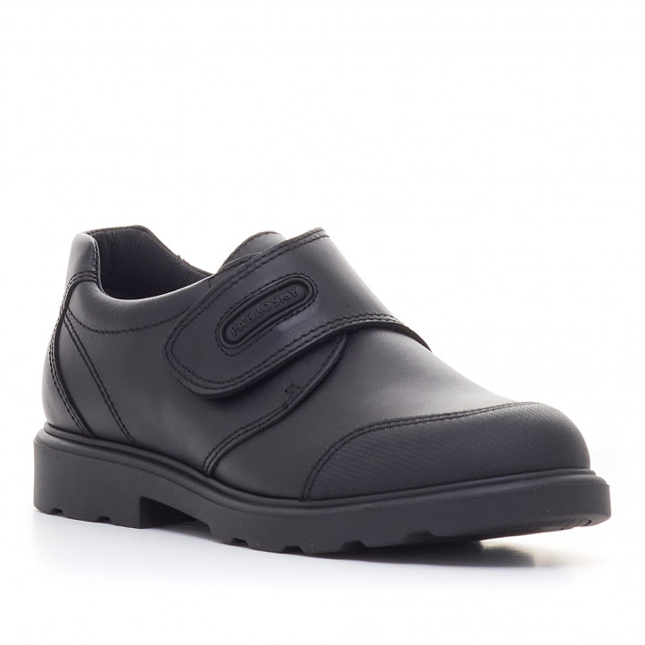 Zapatos colegiales Pablosky negros de piel y cerrados con velcro - Querol online