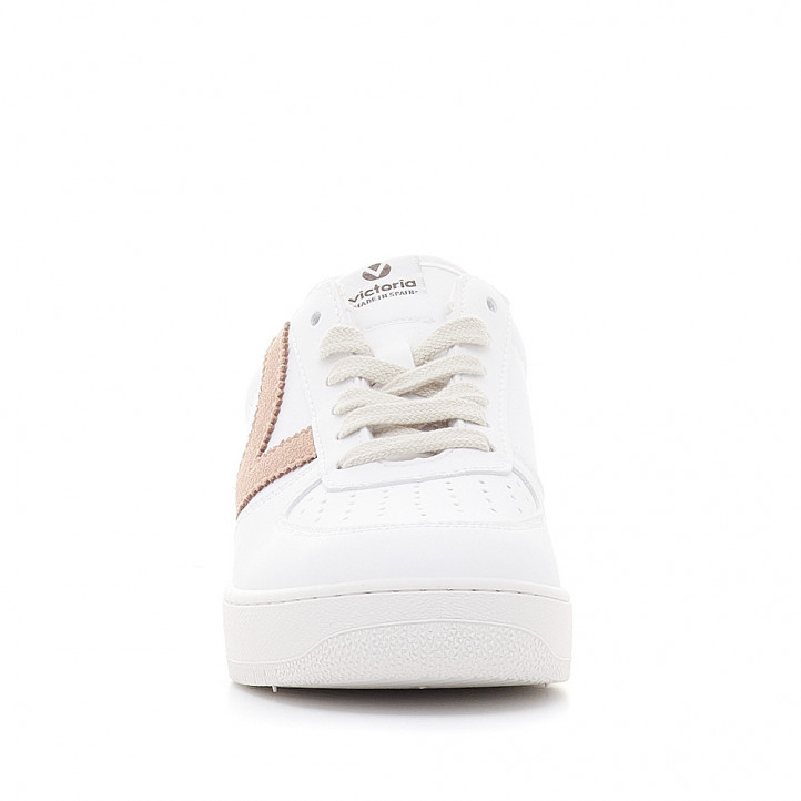 Zapatillas Victoria madrid serraje & contraste blancas con logo marrón - Querol online