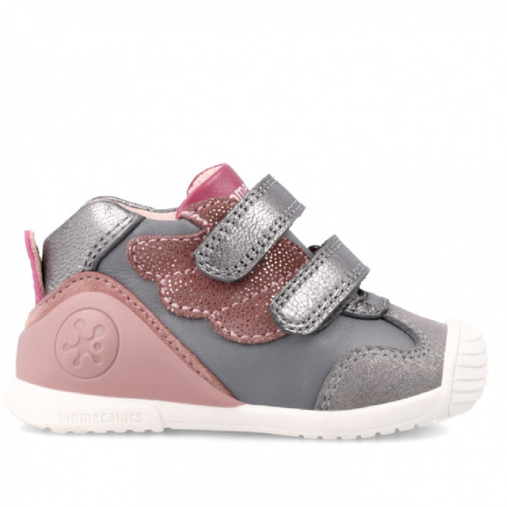 Zapatos Biomecanics grises de piel con alas rosas