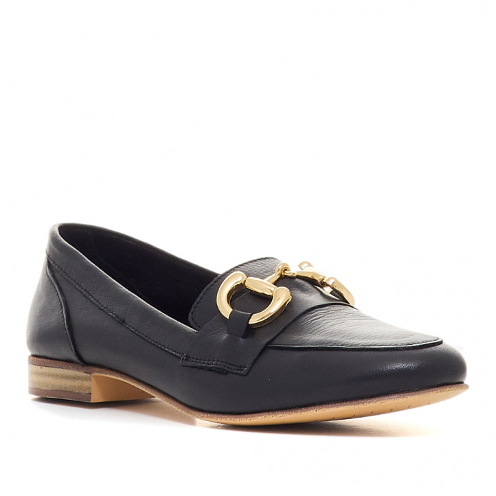 Zapatos planos Top3 negros tipo mocasín con cadena metálica - Querol online
