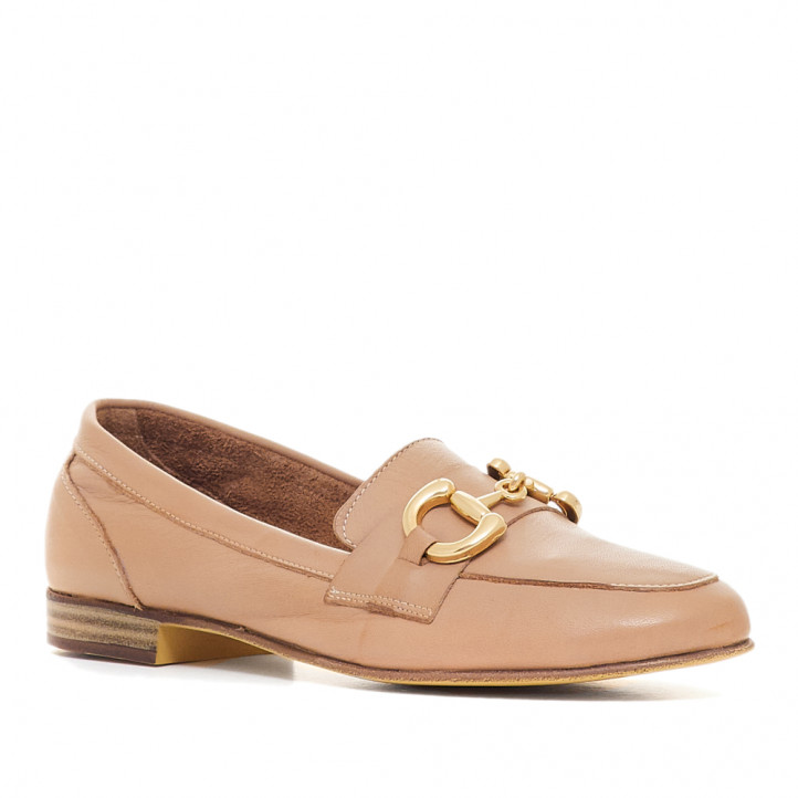Zapatos planos Top3 marrones tipo mocasín con cadena metálica - Querol online