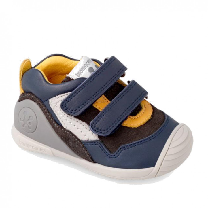 Zapatos Biomecanics azules con partes marrones y amarillas - Querol online