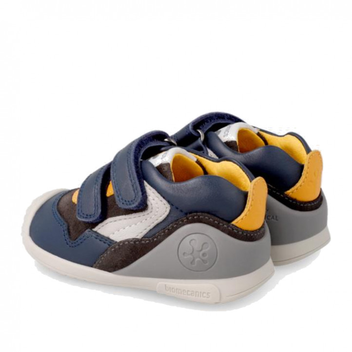Zapatos Biomecanics azules con partes marrones y amarillas - Querol online