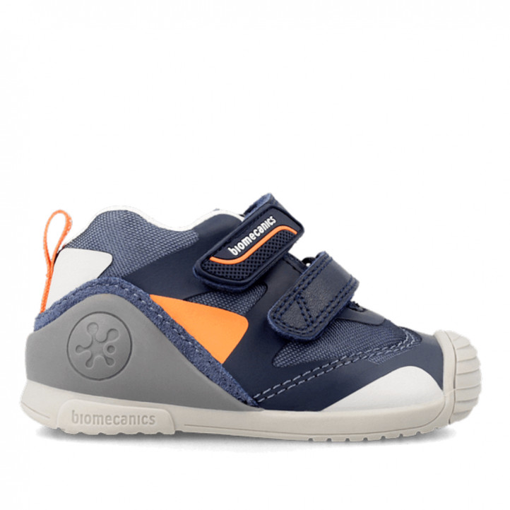 Zapatos Biomecanics azules con detalles naranjas