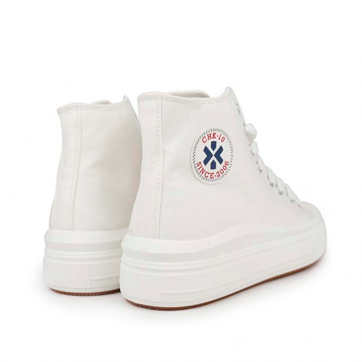 Zapatillas lona Chika 10 blancas de bota con plataforma y suela caramelo - Querol online