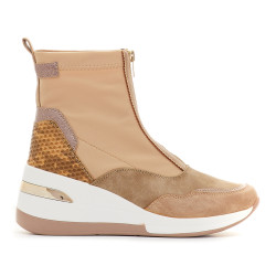 Botines sport Mysoft marrones con cuña y caña elástica - Querol online