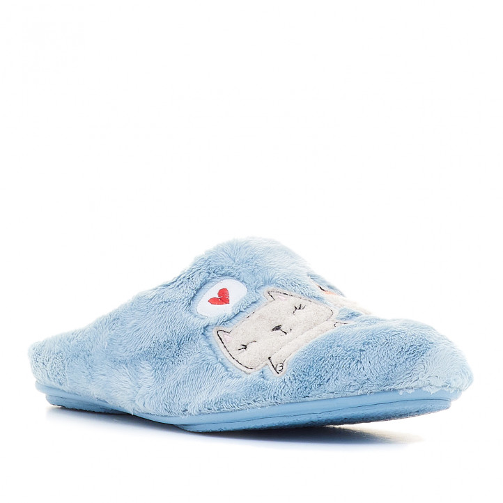 Zapatillas casa Vulladi azules con gatitos - Querol online