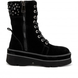 Botins plataforma Alma Blue goya negres de pell i plataforma - Querol online