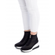 Zapatillas cuña Xti 141043 negras de malla con cremallera frontal - Querol online