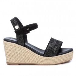 Sandalias cuña Refresh 170536 con tiras de esparto negro - Querol online