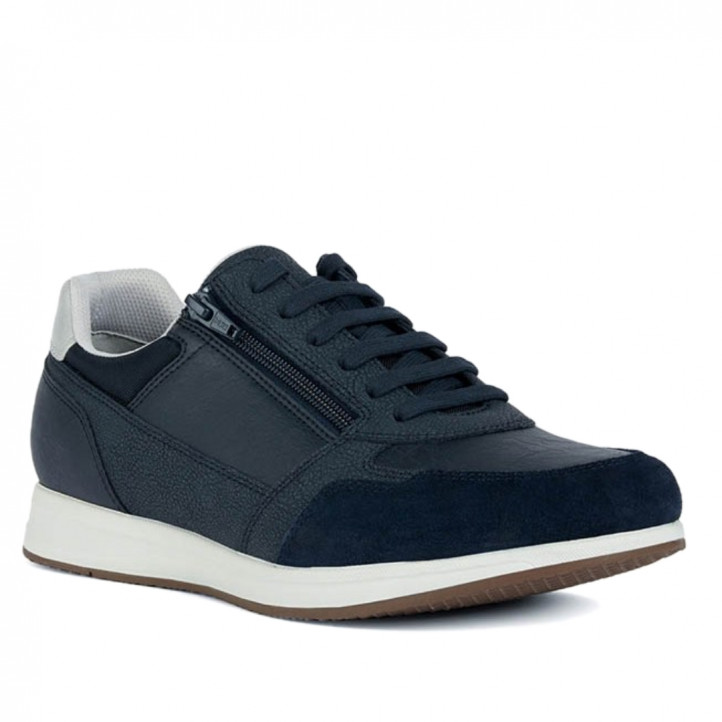 Zapatos sport Geox azules con cremallera lateral y suela blanca - Querol online