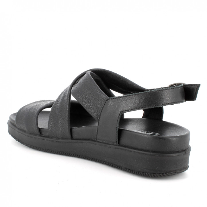 Sandalias planas Imac de piel negras con tiras anchas cruzadas - Querol online