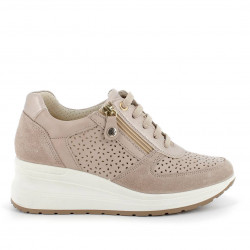 Sabatilles falca Imac de pell perforada amb flors i cremallera daurada - Querol online