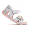 sandalias Pablosky stepeasy blancas con piso rosa, flores y mariposa