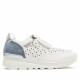 Zapatillas cuña Amarpies blancas con detalles azules y cremallera lateral - Querol online