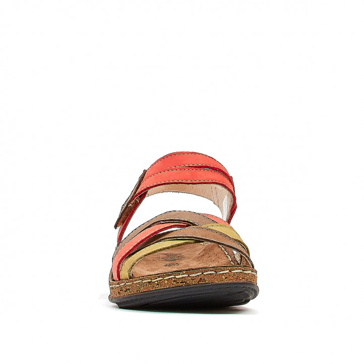 Sandàlies planes Walk & Fly vermelles de pell amb tires multicolor - Querol online