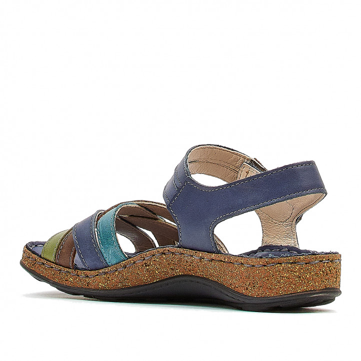Sandalias planas Walk & Fly azules de piel con tiras multicolor - Querol online