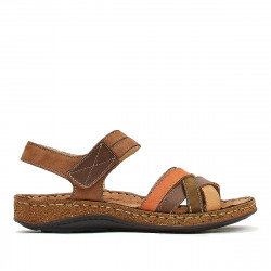 Sandàlies planes Walk & Fly marrons de pell amb tires multicolor - Querol online