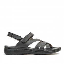 Sandalias planas Walk & Fly totalmente negras de piel con varias tiras - Querol online