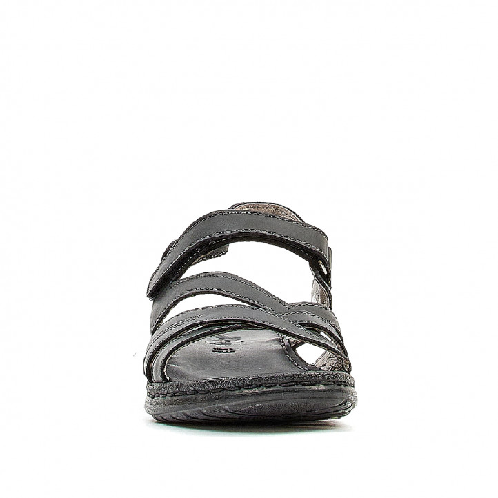 Sandalias planas Walk & Fly totalmente negras de piel con varias tiras - Querol online