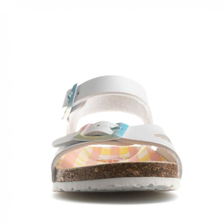 sandalias Pablosky blancas atadas al tobillo con hebillas multicolor - Querol online
