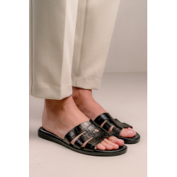 Sandalias planas BRYAN coco negras - Querol online