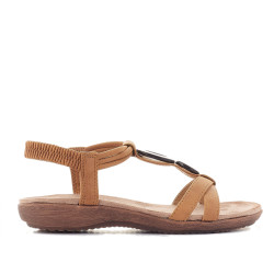 Sandalias planas Amarpies marrones con tira central y detalle de madera - Querol online