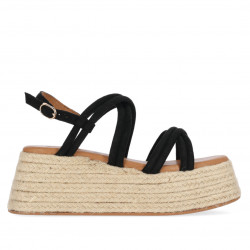 Sandàlies plataformes Chika 10 negres amb lleuger tascó i sola trenada d'espart - Querol online