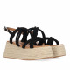 Sandàlies plataformes Chika 10 negres amb lleuger tascó i sola trenada d'espart - Querol online