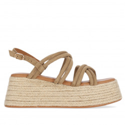 Sandàlies plataformes Chika 10 taupe amb lleuger tascó i sola trenada d'espart - Querol online