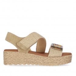 Sandalias plataformas Chika 10 asimétrico con hebilla decorativa y pulsera de rafia - Querol online