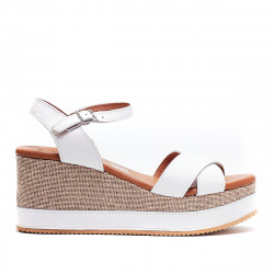 Sandalias cuña Redlove martina blancas de piel con bandas cruzadas - Querol online