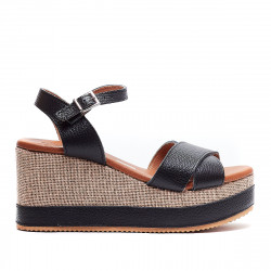 Sandàlies falca Redlove martina negres de pell amb bandes creuades - Querol online
