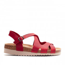 Sandàlies planes Redlove nelinha de pell amb diverses tires vermelles - Querol online