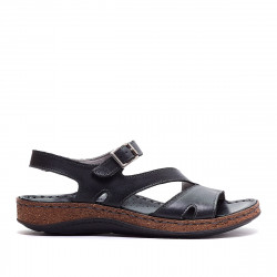 Sandalias planas Walk & Fly negras de piel con banda ancha y estrecha - Querol online