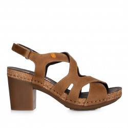 Sandàlies taló Jungla marrons amb tires creuades fins a empenya - Querol online