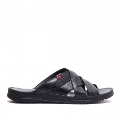 Sandàlies Walk & Fly negres de pell amb doble tira creuada - Querol online