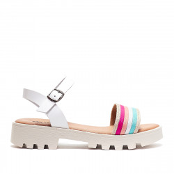 sandàlies QUETS! blanques amb sola dentada i banda multicolor - Querol online