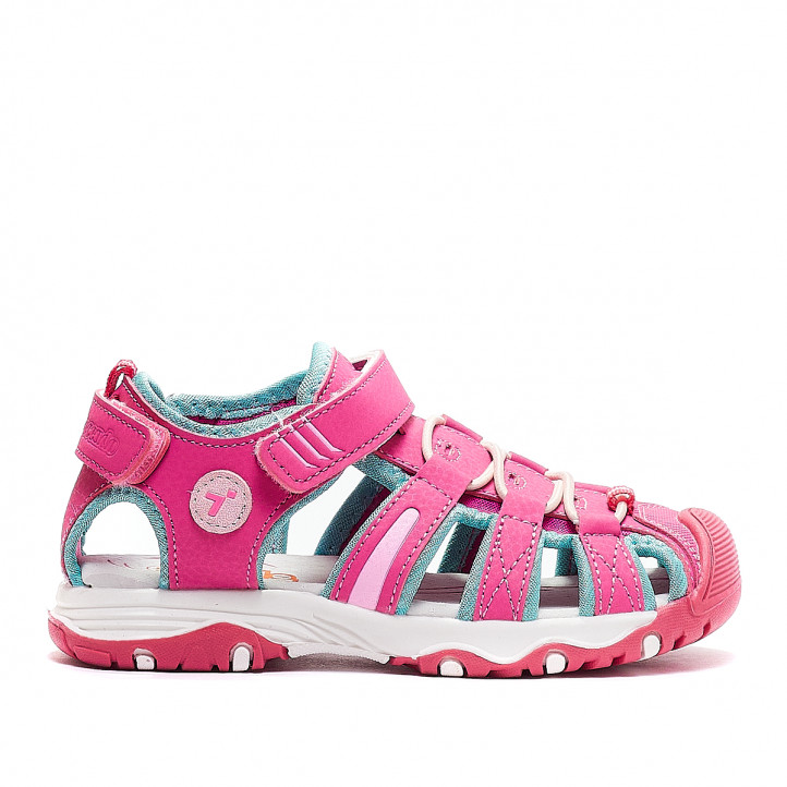 sandalias CRECENDO turquesa con rosa tipo cangrejera - Querol online