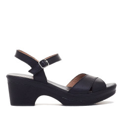 Sandalias tacón Redlove negras con tacón de madera y tira cruzada celine - Querol online