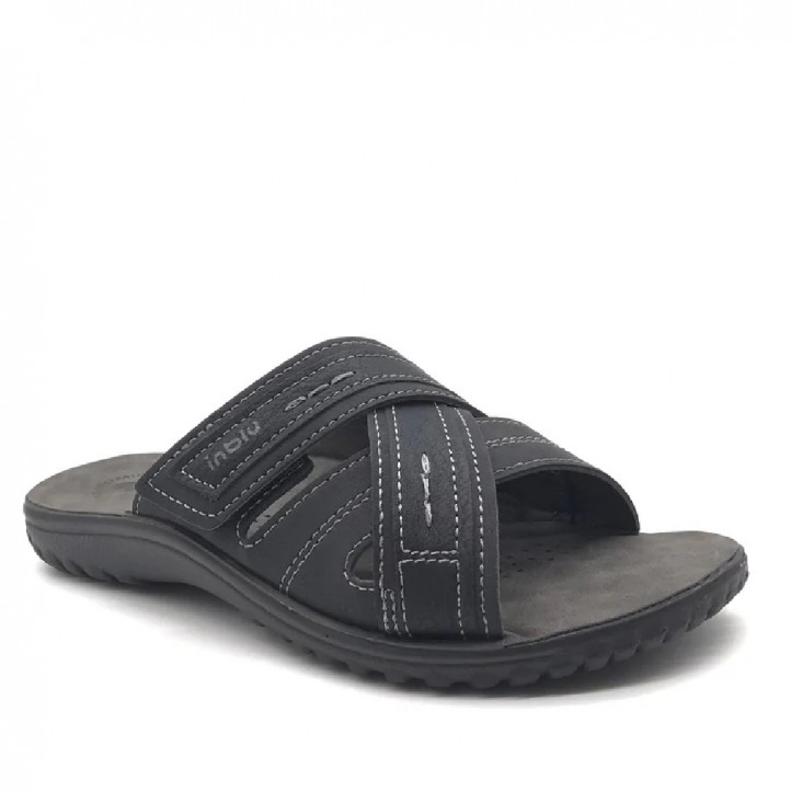 Sandalias In Blu negras cruzadas y plantilla gris - Querol online