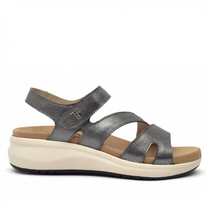 Sandalias cuña Treintas metal plomo cogidos al tobillo - Querol online